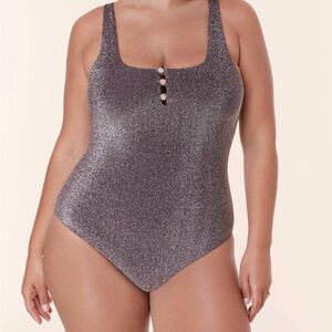 Elegant Silver One-Piece Swimsuit